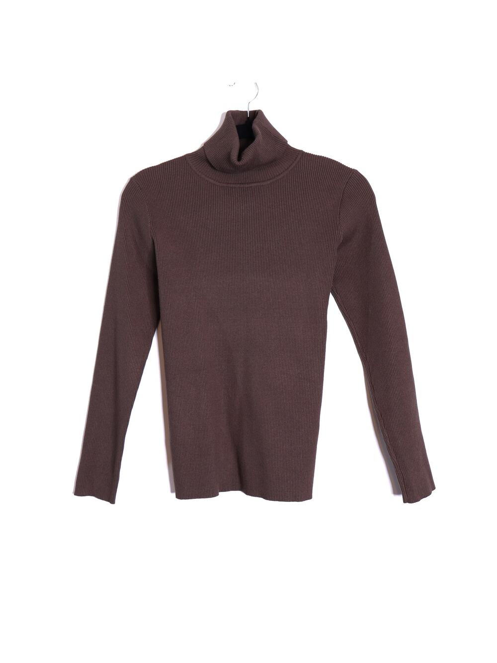 POMANDER PLACE Arlo Ribbed Turtleneck Brown Long Sleeve Women's L